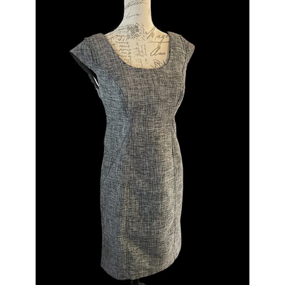 Ann Taylor Women’s Dress Sz 0 Grey Denim Look Sheath Cap Sleeve 3/4 Zipper - Picture 5 of 10